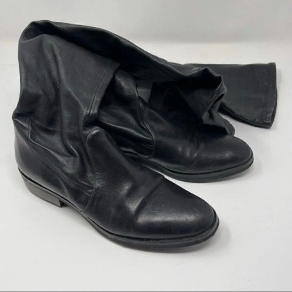Parallele Paris France womans thigh high flat boots black leather UK 2 Us4 BoxE
